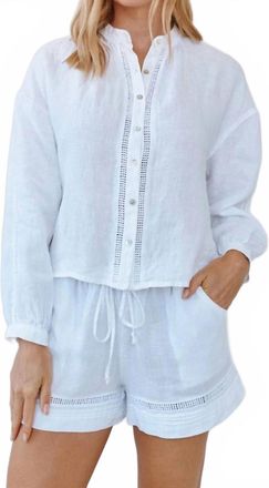 Bella Dahl Mandarin Collar Trimmed Button Down In White