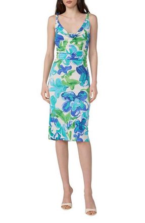 Diane Von F&uuml;rstenberg Delaney Floral Cowl Neck Dress in Cote Ibiza Blue at Nordstrom, Size X-Small
