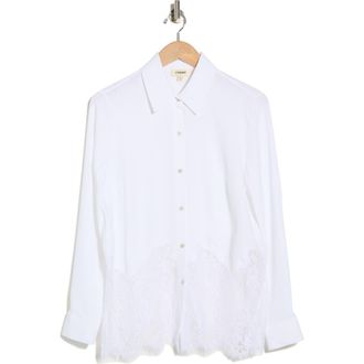 L'agence Adalee Lace Trim Button-Up Shirt in White at Nordstrom Rack, Size X-Large