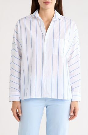 Frank & Eileen Continuous Stripe Cotton Button-Up Shirt in Wide White Blue Stripe at Nordstrom Rack, Size Xx-Small