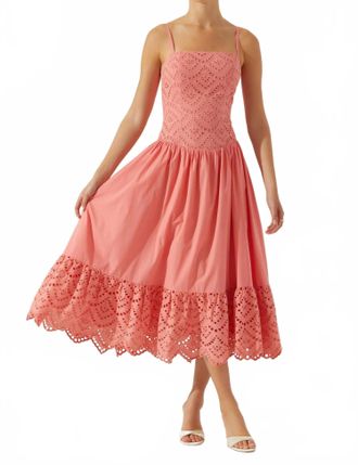 Astr Eyelet Midi Dress In Coral