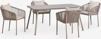 Sklum Set De Mesa Rectangular 160x90 Cm Y 4 Sillas De Comedor En Cuerda Trenzada Arhiza Classic Sklum