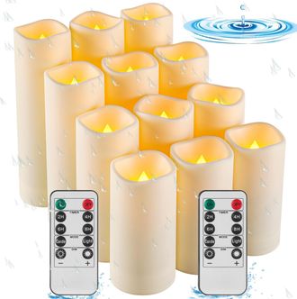 OEM Vela Impermeable Para Exteriores, Vela Led Sin Llama A Pilas, Vela Anal&oacute;gica Resistente A Altas Temperaturas, 12 Unidades