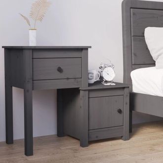 vidaXL vidaXL Comodino Grigio 79,5x38x65,5 cm in Legno Massello di Pino