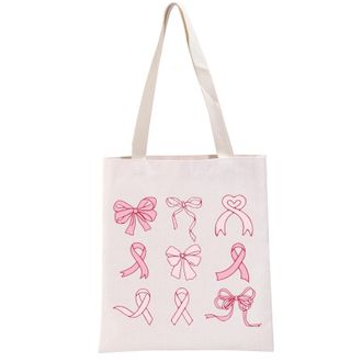 Generic PYOUL Breast Cancer Awareness Gift Pink Ribbon Coquette Tote Bag Cancer Fighter Pride Handbag Survivor Strength Gift (Pink Ribbon Coquette T)