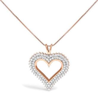 House of Brilliance Silver 3.00 Cttw Diamond Heart Pendant Necklace in Rose at Nordstrom