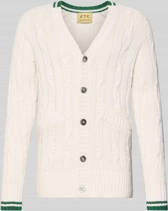 FTC Slim Fit Cardigan mit Kaschmir-Anteil in Strick-Optik in Offwhite, Gr&ouml;&szlig;e 48