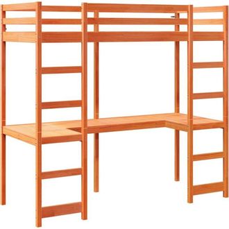 vidaXL Vidaxl - Cama Alta Sin Colch&oacute;n Madera Maciza Pino Marr&oacute;n Cera 80x200 Cm