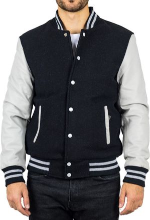 TruClothing Varsity Bomber Jacket Wool Body Real Leather Sleeves College Baseball Coat