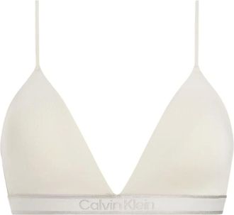Calvin Klein Womens Women New Stone Logo Lightly Lined Triangle Bra, Sandshell - White - Size: XXL