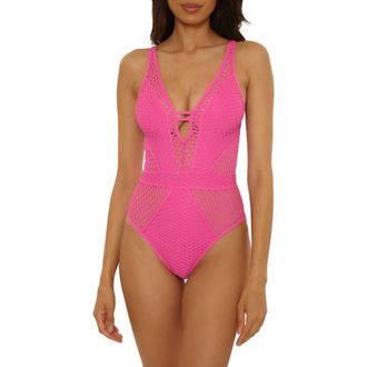 BECCA by Rebecca Virtue Castaway Plunge One-Piece Swimsuit in Rose Berry at Nordstrom, Size Medium