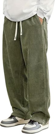 Generic Mens Corduroy Sweatpants Baggy Wide Leg Loose Fit Trousers Corduroy Trousers Men Casual Solid Color Casual Pants Drawstring Waist Straight Leg Pants A