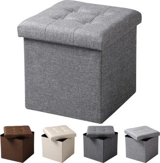 Woltu Pouf Contenitore Sgabello Pieghevole Poggiapiedi Sedia A Cubo Cassapanca Grigio Chiaro - Woltu