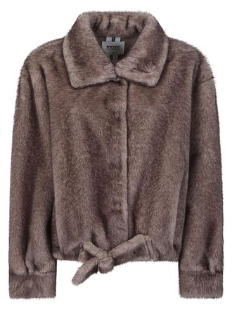 Sword 6.6.44 Plush Adjustable Tie Hem Faux Fur Bomber Jacket