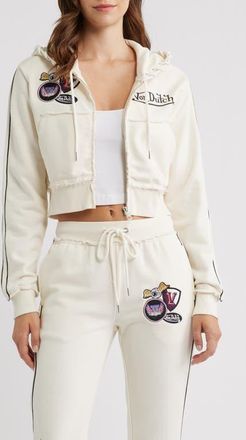 Von Dutch Cropped Raw Edge Full Zip Hoodie in Gardenia at Nordstrom, Size X-Large