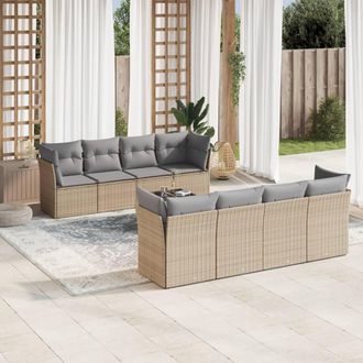vidaXL Set De Sof&aacute;s De Jard&iacute;n 9 Pzas Con Cojines Rat&aacute;n Sint&eacute;tico Beige Vidaxl