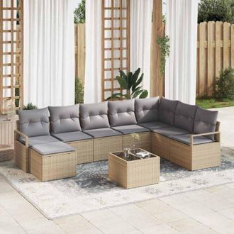 vidaXL Conjunto De Sof&aacute; De Jard&iacute;n 9 Pcs Beige Polirat&aacute;n Vidaxl