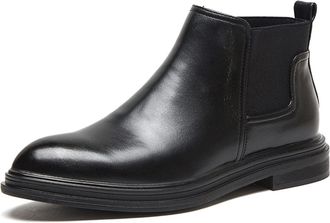 Generic Mens Chelsea Boots Ankle Block Heel Elastic Bandage PU Slip On Wearable Waterproof Anti-slip Formal Pull On(Black Lined,7.5 UK)