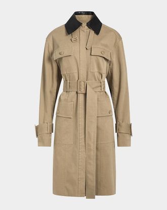 Derek Lam Landon Stretch-Cotton Contrast-Collar Trench Coat