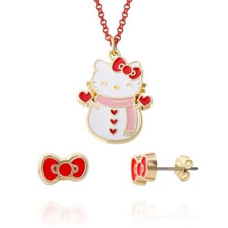 Hello Kitty Snowman Necklace and Earring Christmas Set in Yellow Gold, White, Red at Nordstrom