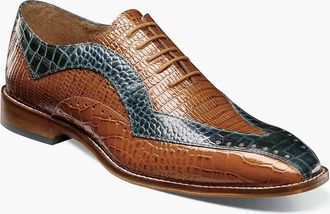 Stacy Adams Tallero V-Tip Oxford Mens Tan Croco Print Dress Shoes HTAT1175