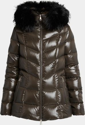 Moncler Fulmarusse Hooded Down Jacket with Faux Fur Trim