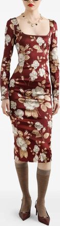 Dolce & Gabbana Womens Burgundy Satin Dress With Floral Print - Dark Red viscose - Size EU 40 (Womens)