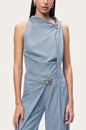 Nocturne Asymmetric Buckle-Detail Blouse in Blue at Nordstrom, Size X-Large Eu