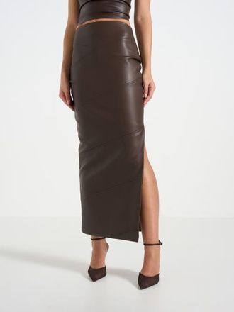Mani&egrave;re De Voir Daisy Leather Midaxi Skirt in Brown at Nordstrom, Size 10