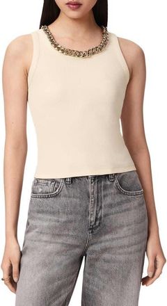 AllSaints Lucy Chain Embellished Rib Knit Cotton Blend Tank in Mallow White at Nordstrom, Size X-Small