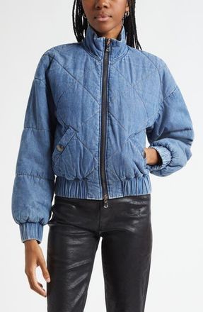 L'agence Ryah Washed Denim Quilted Bomber Jacket in Med Washed Denim at Nordstrom, Size Xx-Small