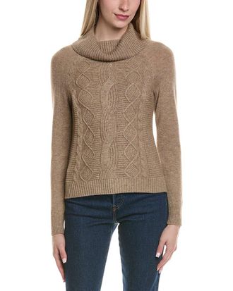 Sofiacashmere Sofiacashmere Cable Rib Texture Cowl Neck Wool & Cashmere-Blend Sweater