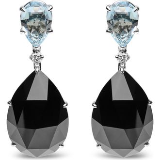 House of Brilliance 18K White Gold 1/5 Cttw Diamond with Blue Topaz & Onyx Gemstone Dangle Earring at Nordstrom
