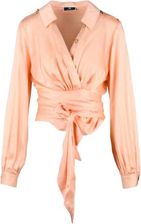 Elisabetta Franchi Pink Silk Women Cropped Wrap Shirt