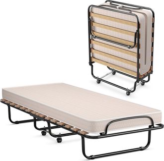 Costway Cama Plegable Con Colch&oacute;n 80 X190cm/cama Invitados Port&aacute;til Y Con Ruedas Con Colch&oacute;n En Memory Foam, Estructura Resistente Y 4 Ruedas Giratorias, Cama