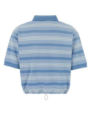 Prada Striped Cotton Piquet Polo Shirt - Blue