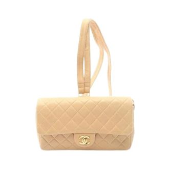 Chanel Pre-owned Matelasse Lamsleer Rugzak - Dames - Pre-owned - Beige - Maat: ONE Size Leer