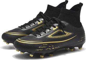 Generic Mens Lightweight High-top Soccer Shoes - Breathable Professional Training Sneakers - Indoor Anti-Slip Football Shoes (Black,9.5)