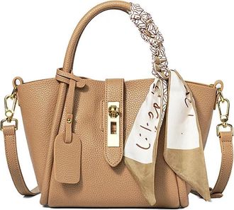 Generic Womens Leather Shoulder Bag - Small Bucket Tote & Crossbody Handbag for Casual Use(Deep Khaki)