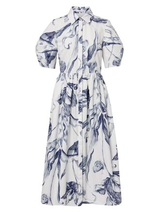 Erdem White Floral Print Short Sleeve Dress
