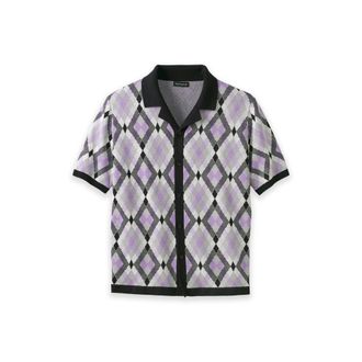Paul Fredrick Cotton Button Front Camp Sweater in Purple Multi at Nordstrom, Size Xx-Large