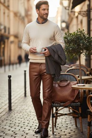 Infinity Leather Mens Tan Lamb Leather 501 Biker Jeans - Shadow