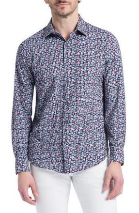 Robert Graham Shipton Stretch Cotton Button-Up Shirt in Blue Multi at Nordstrom Rack, Size Small