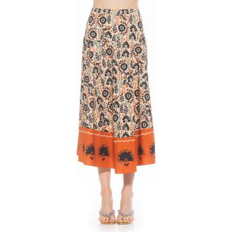 Alexia Admor Hadley Stretch Cotton Midi Skirt in Beige Multi at Nordstrom Rack, Size 12