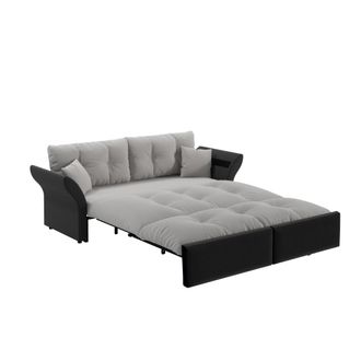 Urban Meuble Sof&aacute; cama de 3 plazas de terciopelo gris claro con cojines