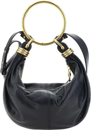 Chlo&eacute; Leren armbandhandtas met messing handvat - Dames - Handtassen - Zwart - ONE Size - Leer - Tassen