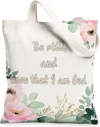 Generic Floral Canvas Tote Bags, Flower Leaf Pattern Reusable Grocery Bags, Spring Vintage Lightweight Washable Shoulder Strap Canv, White, 13x15 Inch