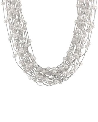 Splendid Pearls Rhodium Plated Silver 7-8Mm Freshwater Pearl Necklace