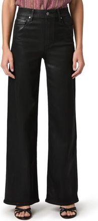 Paige Anessa Coated High Waist Wide Leg Jeans in Black Fog Luxe Coating at Nordstrom, Size 23
