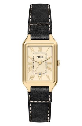 Fossil Raquel Leather Strap Watch, 23mm x 38mm in Gold/black at Nordstrom